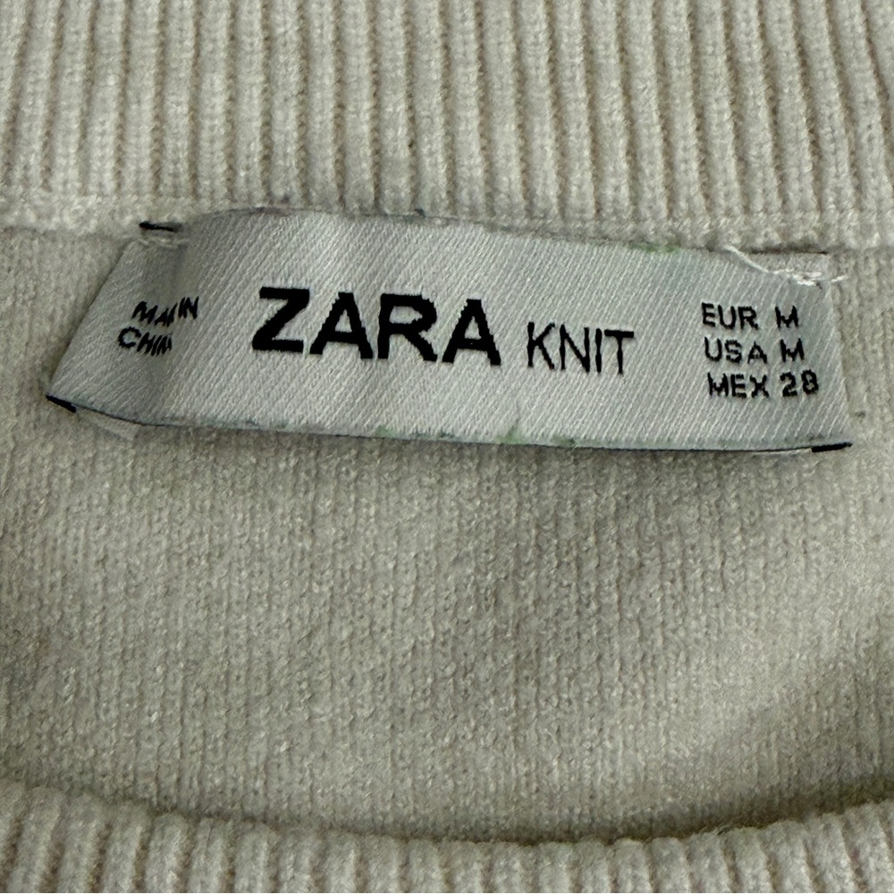 Zara‎ Knit Women’s Medium Cropped Baggy Top Sweatshirt Pullover Black Spellout - Picture 2 of 4